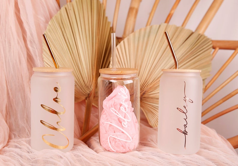Bridesmaid Proposal, Future Mrs , Customized Glass Tumbler, Frosted Glass Tumbler, Bamboo Lid Coffee Cup, Maid Of Honor Gift, Name CGGLS01