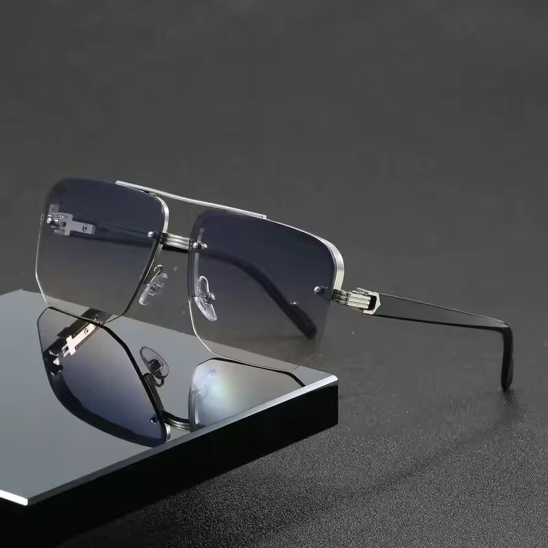 Trendy Aviator Sunglasses for Mens Womens Retro Double Bridge Metal Driving UV400 Outdoor Eyewear Semi-Rimless Lentes De Sol