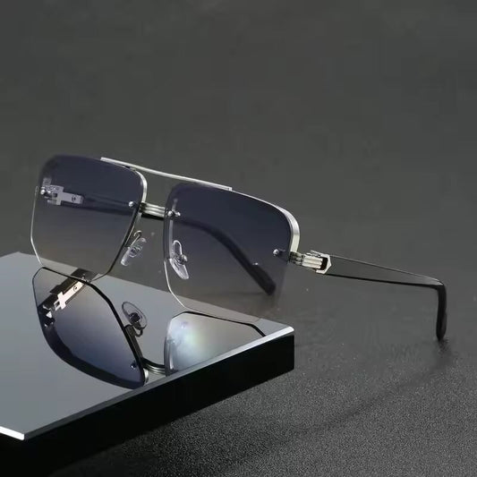 Trendy Aviator Sunglasses for Mens Womens Retro Double Bridge Metal Driving UV400 Outdoor Eyewear Semi-Rimless Lentes De Sol