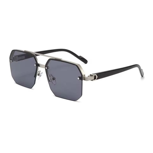 Trendy Aviator Sunglasses for Mens Womens Retro Double Bridge Metal Driving UV400 Outdoor Eyewear Semi-Rimless Lentes De Sol